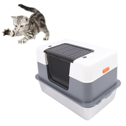 Edelstahlkatze Katzentoilette Geschlossene Metalldrüsenschachtel Großer Geruchskontrolle Bedeckte Metallstreu Pfanne Abnehmbare Metallkatze Katzentoilette Leicht zu Putzen für