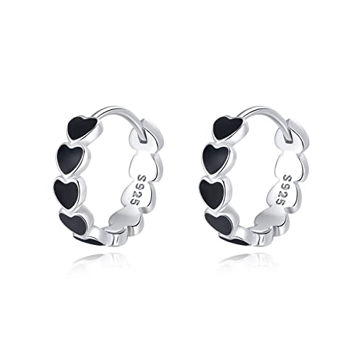 SLUYNZ 925 Sterling Silber Herz Creolen Ohrringe für Damen Schwarz Herz Creolen Ohrringe 1 5 CM Creolen A-Silber