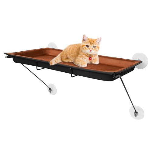 AOOUNGM Katzen Hängematte Fenster Katzen Fensterplätze Katzen Katzenhangematte Tragfähigkeit 15Kg Verstärkte Katzenhängematte mit starkem Saugnapf Kaffee-Optik 60x32x35cm