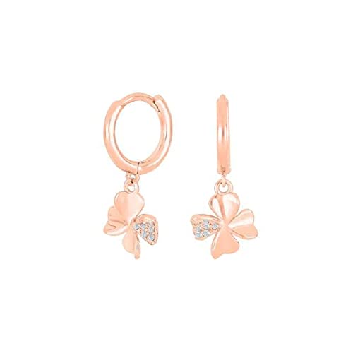 JC Trauringe Ohrhänger Creolen mit Kleeblatt-Anhänger und Zirkonia Damen Paar Ohrringe 925 Sterling Silber Ros gold vergoldet