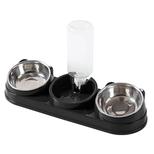 Generisch 2026 Dreifacher Katzennapf Futterspender mit Wasserspender 15 erhöhter Katzennapf Futter- und Wassernäpfe-Set für kleine Hunde Kaninchen Black One Size