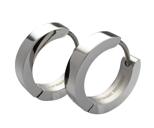 Kikuchi 4mm 16mm Edelstahl Ohrringe Silber Glänzend Hochglänzend mit Titan Stab Klapp Creolen Ohrclicker Herr Frau ERTS009