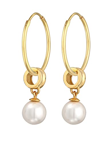 Nenalina Creolen Silber 925 Damen Ohrringe mit Perle vergoldet 8 mm