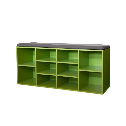 HTI living Garderobenbank 10 Fächern inkl. Sitzkissen Grün