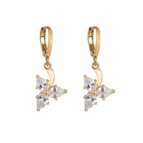 Daesar Damen Creolen Ohrringe Gold 750 Echtgold Ohrhänger Kleeblatt mit Tropfen Moissanit Ohrringe Hochzeit Braut Allergiefrei