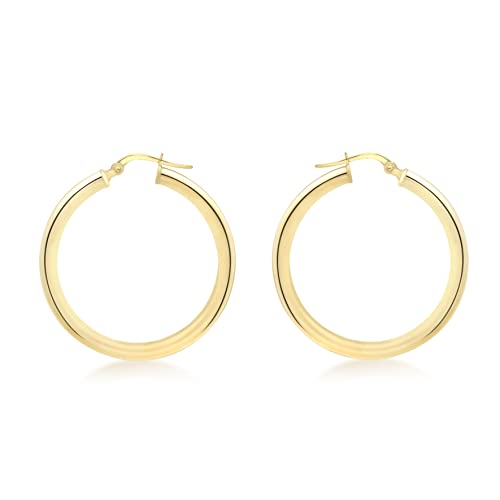 Carissima Gold Damen 9k 375 Gelbgold 30mm Poliert Rund Tube Creole Klappbar Post Ohrringe 1.52.5719