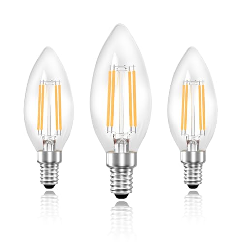 Wenscha E14 LED kerzen Glühbirne C35 4W 2700K warmweiss Klarglas Filamentoptik lampen Nicht dimmbar 3er-Set Kronleuchter Kerzenlampe Vintage Design Caf -Deko Hotel Beleuchtung Wohnzimmer leuchtmittel