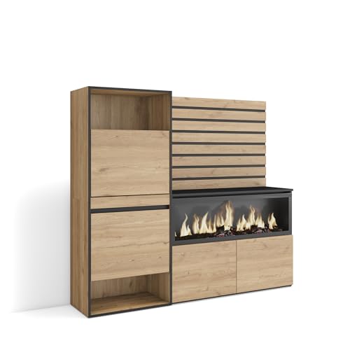 Skraut Home Schuhregal Schuhschrank Schuhaufbewahrung 167x145x35 cm Für Schlafzimmer Zimmer Elektrokamin XXL Lamellenwand Holz Moderner Stil Eiche