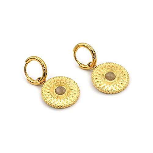 ARTIQO Creolen aus Edelstahl Ohrringe Gold - Creolen gold mit Anhänger 1 5cm Durchmesser Ohrringe gold mit Mandala Coin - wasserfest und hautfreundlich - Modell Mancora