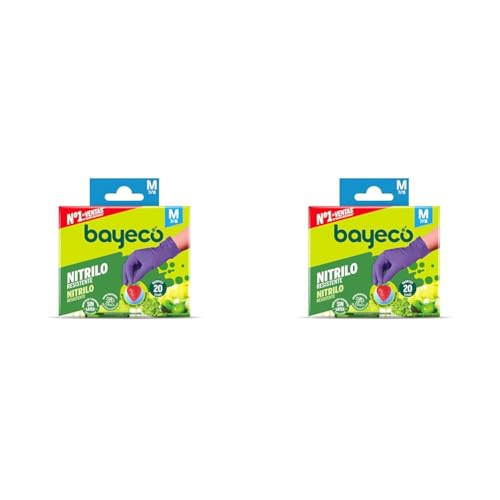 Bayeco - Einweghandschuhe aus Nitril Violett Größe M 20 Stück staubfrei und latexfrei texturiert für zusätzlichen Halt Packung mit 2