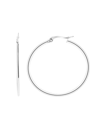 Akzent Wasserfeste Edelstahl Ohrringe Creolen in Silber für Damen 100% Wasserfest Hautverträglich 50 mm