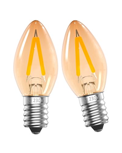 DoRight E14 LED Lampe 1W Vintage E14 LED Nachtlichtlampen C7 Amber Ultra Warmweiß 2200K SES Kleine Edison Schraubkerzenlampe Salzlampe für Schlafzimmer Tischleuchten 2 Stück