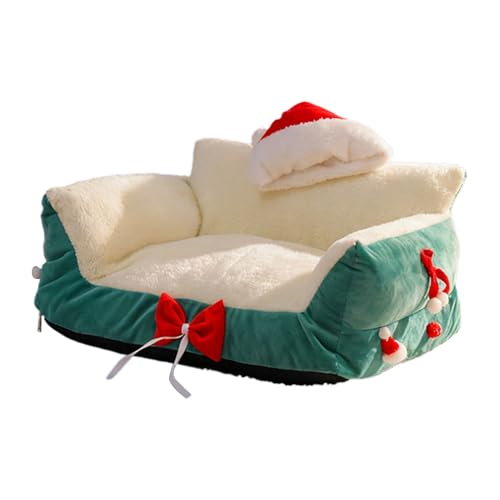 Sghtil Katzen-Sofa Weihnachtsstuhl mit Weihnachtsmütze kleine Hundebetten für Küche Schlafzimmer Wohnzimmer Terrasse Balkon Spielbereich Wohnung Zuhause Entspannung im Innenbereich