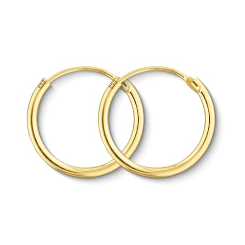EDELIND Ohrringe Creolen Gold 15mm 333 Echtgold Mini Creolen Set 8 Karat Gelbgold 1.3 mm Goldene Ohrringe Damen Mädchen Herren Goldschmuck Made in Germany
