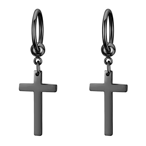 Flongo Herren Kreuz Ohrstecker Creolen Damen Ohrringe Edelstahl Ohrstecker Ohrringe Silber Schwarz Gold Stecker Kreuz Anhänger Jahrgang Männer Frauen Silber Gold Schwarz Bunt