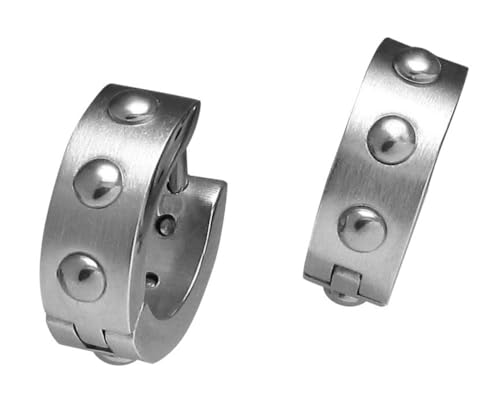 Männer Ohrringe Titan Stäbchen Kantig Edelstahl Klapp Creolen 14 mm Braun Silber Gold Schwarz Matt Hochglänzend Niet Rivet ERTS020 Silber Matt