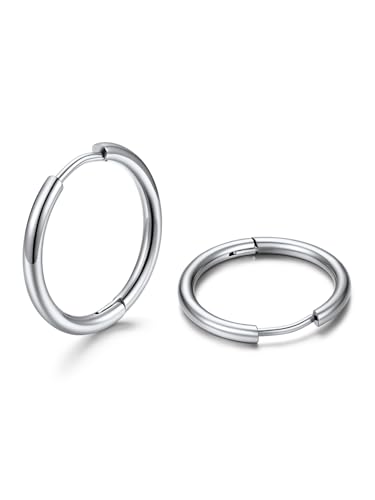 U7 Huggie Creolen Silber hypoallergene Kreolen 16mm Edelstahl Klein Ohrringe Helix Knorpel Ohrpiecing Geschenk für Damen Mädchen