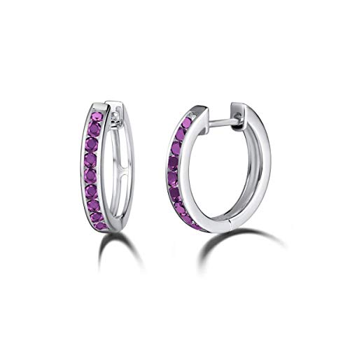 Damen Creolen Runde Ohrringe Klein aus 925 Sterling Silber Weißgold Vergoldung mit Rundschliff Funkelnde Zirkonia Schmuck für Damen Mädchen Durchmesser 18 mm - Violett
