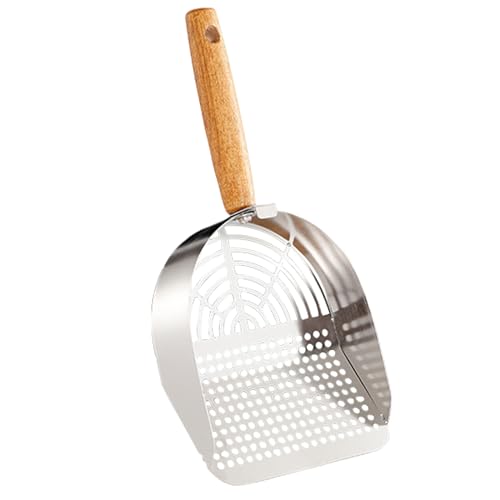 Streuschaufel Haustierstreuschaufel aus Edelstahl Robustes Siebwerkzeug ergonomisches Reinigungswerkzeug mit langem Griff für den Einsatz zu Hause und auf Reisen