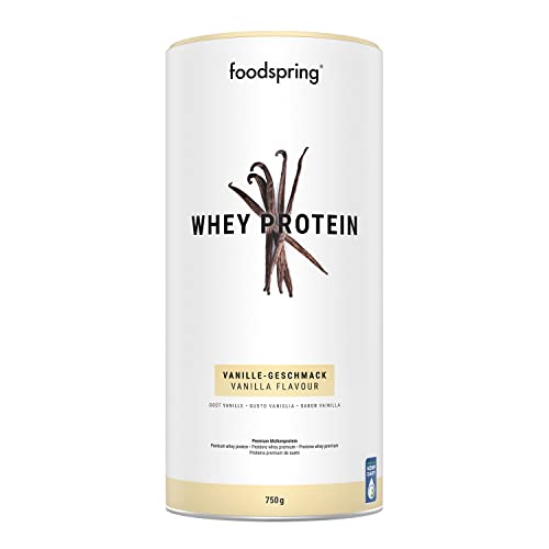 foodspring Vanille Mit 24gß zum Muskelaufbau perfekte Löslichkeit aus Weidemilch reich an BCAAs EAAs   750g