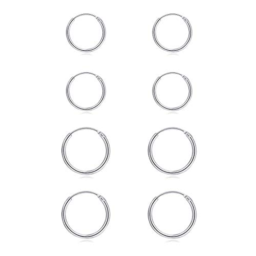 4 Paar Kreolen aus 925er Sterlingsilber hypoallergen für Knorpel 8 mm 10 mm 12 mm 14 mm klein Metall