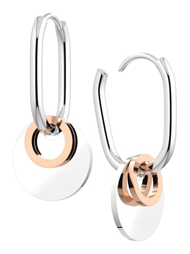 THIORA Pure Oasis Duo Creolen Bicolor Silber Ros gold Premium Edelstahl Hoops Moderne Eleganz Geschenk mit Herz