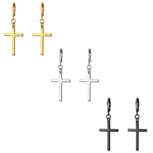Flongo 6 Stück Schwarz Gold Stecker Kette Kreuz Anhänger Jahrgang Männer Frauen