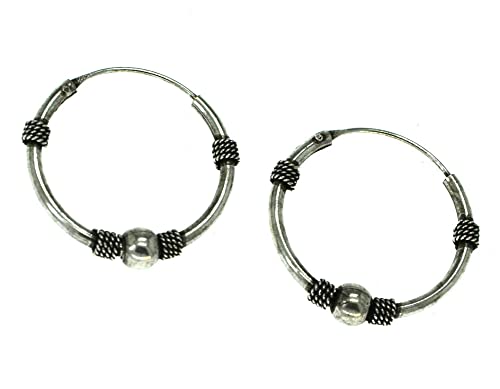 CHICNET 925 Sterling Silber Ohrringe Creolen Celtic Bali Style Seil Perlen Perle Kugel oxidiert dunkel keltisch Ohr Schmuck Damen Herren Gothic 16mm 25mm 25 mm