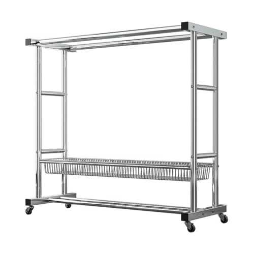 Robuster Rollkleiderständer 2 Stangen Stora Korb für Schlafzimmer Waschküche unabhängigeränder 120x 50x 160