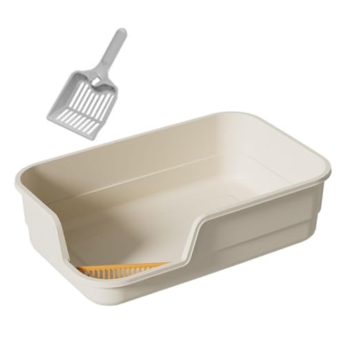 Milageto Katzentoilette offene Katzentoilette mit hohem Rand Katzentoilette ohne Deckel Katzentoilette Sandkasten für große Katzen Kätzchen Kaninchen 60 x 40 x 15 cm Weiß