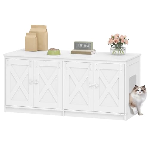 Hzuaneri für 2 Katzen Versteckter Katzentoilettenschrank für den Innenbereich Bauernhausstil 119x 48x 53 5ß CB85313W
