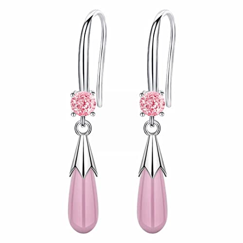 Lange zarte rosa weiße Opal-Auberginen-Tropfen-Ohrringe für Frauen-Wasser-Tröpfchen-Earing baumeln Kupfer-Ohrringe Temperament Ohrringe Opal-Ohrringe Ohrringe Holz Creolen Pink One Size