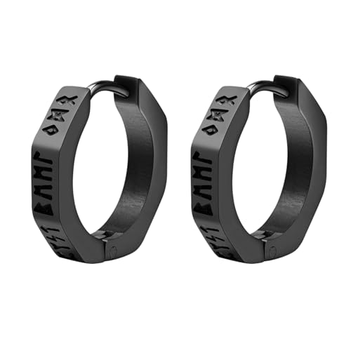 Flongo Herren Wikinger Creolen Ohrringe schwarz Ohrstecker Edelstahl Norwegische Viking Runen punk Amulett Geometrische earrings Schmuck Geschenk für Männer Damen Frauen