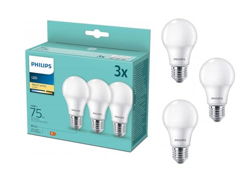 PHILIPS LED-Glühbirne 10W warm 2700K E27 75W 1055lm -3 Stk. pro Pack Energiesparlampen LED-Glühbirne Energiesparlampe