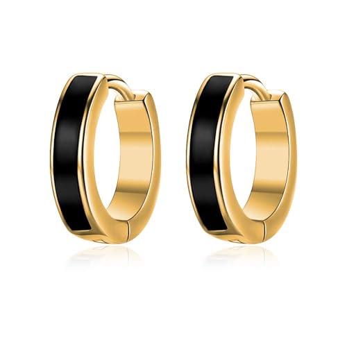 TANGPOET Creolen für Herren Damen 925 Sterling Silber Schwarz Gold Kleine Huggie Klappohrringe Hypoallergene Ohrringe Schmuck Valentinstag Geschenke für Jungen Mädchen 20mm