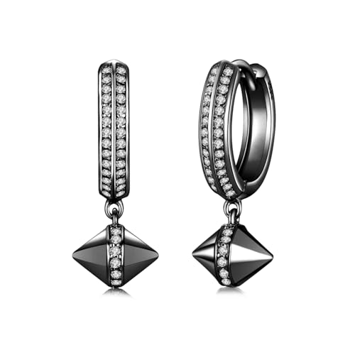 PHNIBIRD Creolen Ohrringe Silber 925 Anhänger Creolen Schwarz Ohrringe mit Zirkonia Herren Damen Unisex