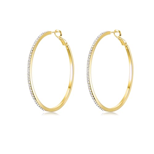 PHINIBIRD Creolen Gold Groß aus 925 Sterling Silber Goldene Ohrringe Damen mit Strass Hypoallergen Modeschmuck Frauen Geschenke für Fraue