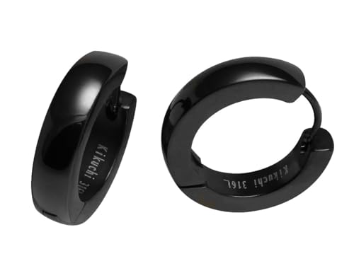 Kikuchi Edelstahl Ohrringe Titan Schwarz Groß XL klapp Creolen 22mm Hochglänzend Poliert Bogen für Herren Damen ER15101