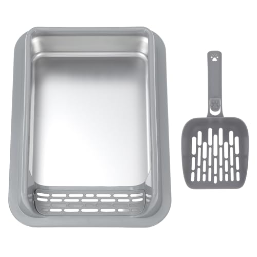 BESPORTBLE Edelstahl Katzentoilette mit Deckel rutschfeste Katzenbox für Kätzchen und Ältere Katzen Geruchsdicht und Robust Metall Katzenstreu Behälter für Wohnung und Mehrtierhaushalt