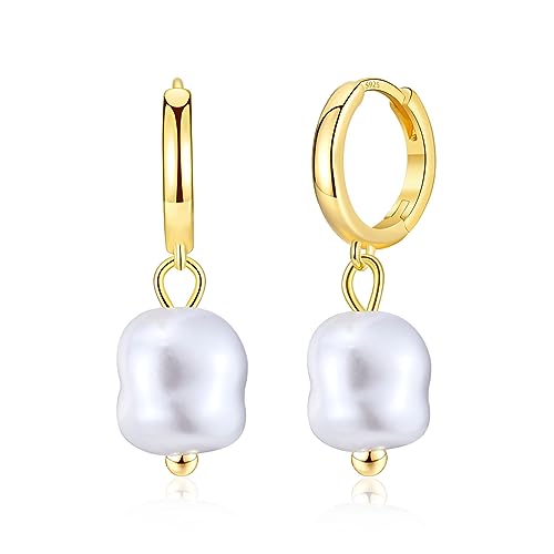 Perlenohrringe Creolen Silber 925 Ohrringe Perlen Ohrhänger Gold für Damen Frauen Mädchen Herren