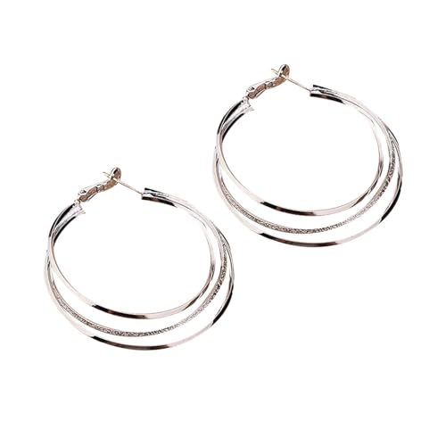 Temperament Fan übertriebene mehrschichtige große Ohrreifen neue Nadelcreolen Sommer Temperament weibliche Creolen Clip auf Ohrringe für Frauen Eine Größe Metall Kein Edelstein