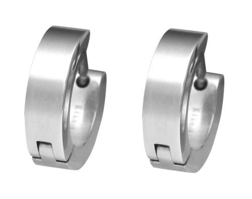 Kikuchi Herren Ohrringe Titan Stab Gebürstet Silber Matt Edelstahl Hoop klapp Creolen 4mm Kantig Gerade Ohrstecker Ohrclicker ERTS001