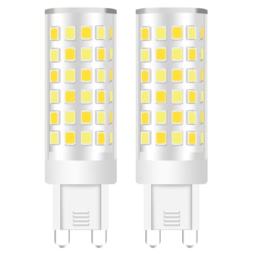 KUNKA 2Stück G9 LED Lampe 5W Äquivalent 50 Watt Ersatz G9 Halogen Glühbirne kleine Glühbirne für Kronleuchter Typ G9 T4 Bi-pin Sockel 220-240V Energiesparlampe 500Lumen Warmweiß 3000k
