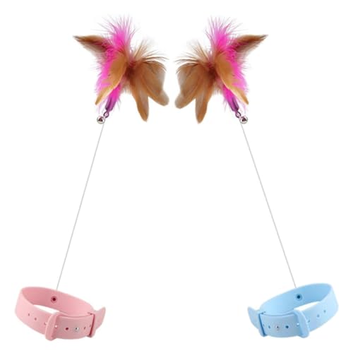 YARNOW 2 Stück Interaktives Katzenspielzeug mit Federwedel Multifunktionale Katzenhalsbänder Sicher und Weich für Wohnungskatzen