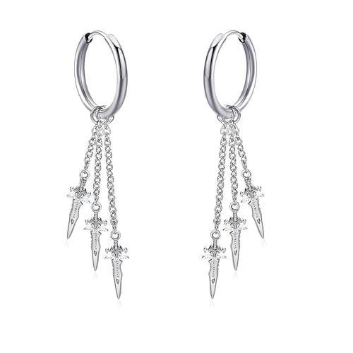 Dolch Creolen Manschette Ohrringe für Wen Frauen Hypoallergen Edelstahl Dangle Drop Nicht Piercing Clip On Schwert Charm Kette Quaste Punk Hip Hop Gothic Schmuck Geschenk M Edelstahl Kein Edelstein