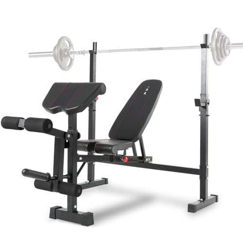 ISE Multifunktionale Hantelbank Verstellbare Trainingsbank für Zuhause Beincurler Klappbare Fitnessbank Hantelablage 7Stufen Höhenverstellung Geneigter Rückenlehne Bankdrücken Sport Bank Klappbar