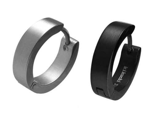 Kikuchi Titan Stäbchen Edelstahl Creolen Kantig Matt Silber Schwarz Herr 12 nach Wahl 4 16