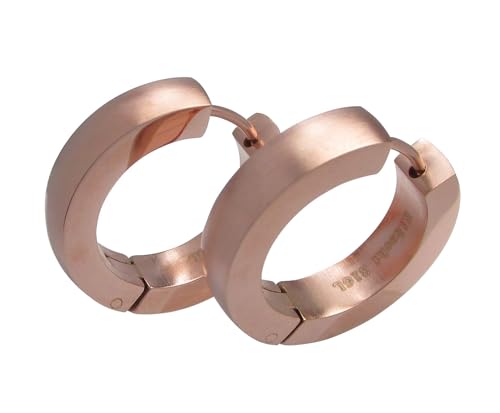 Kikuchi Edelstahl Ohrringe XL Rotgold Ros gold Gebürstet Matt Große Klapp Creolen Gewölbt Bogen ER15101