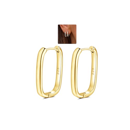 Creolen Silber 925 Ohrringe Silber 925 Eckige Creolen Gold für Damen Mädchen Herren Hypoallergen Huggie Schlafen Knorpel Ohrringe Klein 15 20mm gold-15mm