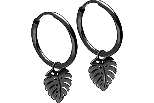 FILANGO 1 Paar Chirurgenstahl Creolen Ohrringe MONSTERABLATT PALMENBLATT 12 x 1 6 mm Schwarz